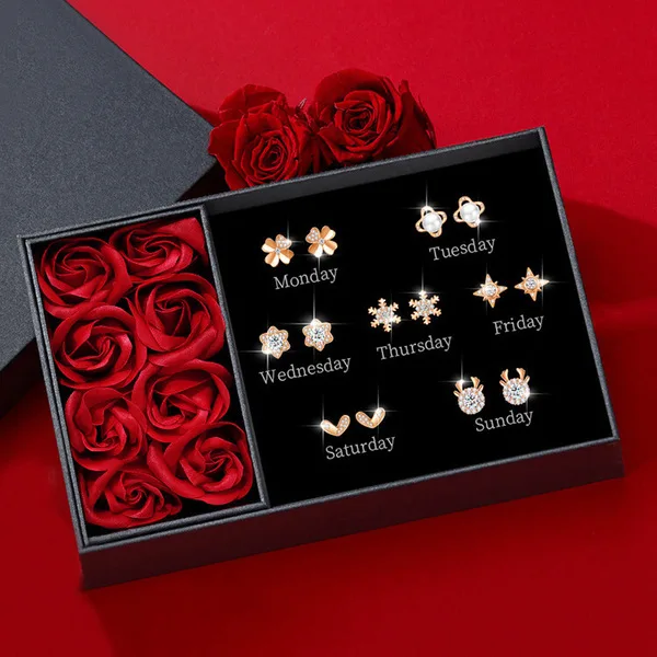 Four-leaf Clover Earrings for Seven Days a Week Women's Fashion All-match Earrings Set Niche Design Sense Birthday Gift for Women