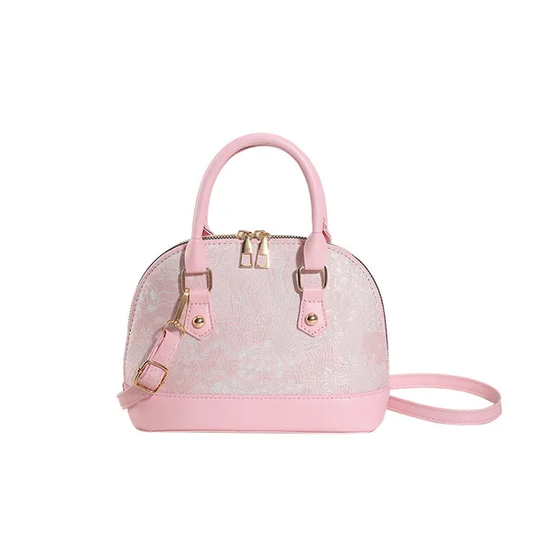 Fashionable Satchel Shell Bag for Women 2025 Autumn New Contrast Color Embroidered Shoulder Crossbody Bag Casual Simple Commuter Bag- Color: Pink