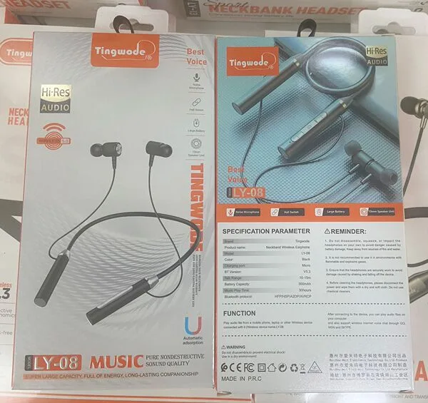 Tingwode LY-08 Wireless Neckband Earphones – Bluetooth 5.3 with Digital Battery Display | Black (Boxed)