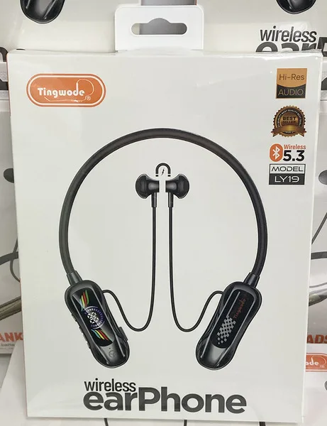 Tingwode LY-19 Wireless Neckband Earphones with LED Digital Battery Display – Sports Design with Ear Hooks | gun gray (Boxed)