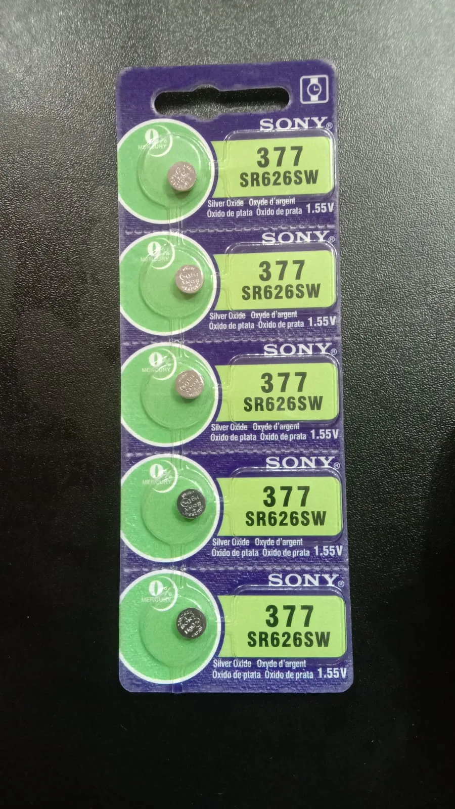 Original Sony 377 / SR626SW Silver Oxide Watch Battery (5 pcs Card)