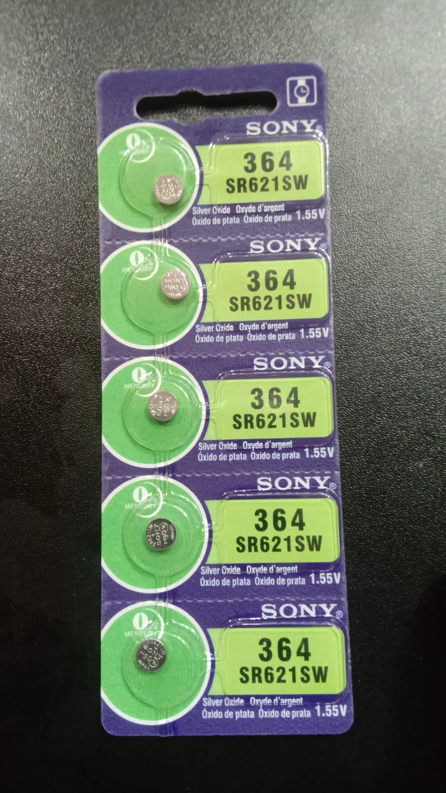 Original Sony 364 / SR621SW Silver Oxide Watch Battery (5 pcs Card)