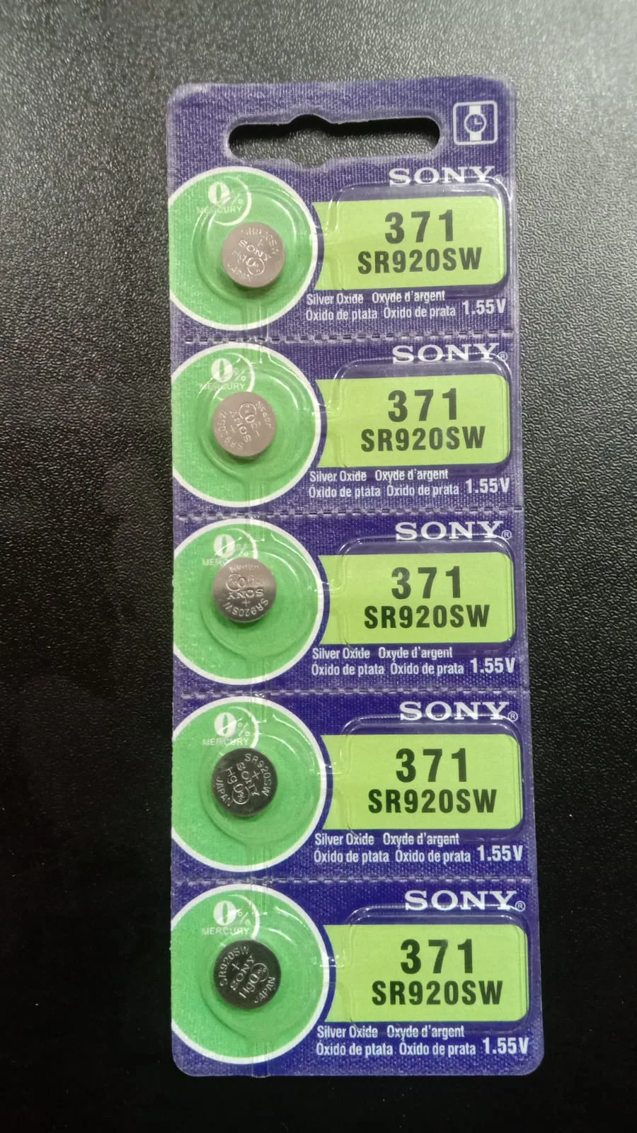 Original Sony 371 / SR920SW Silver Oxide Watch Battery (5 pcs Card)