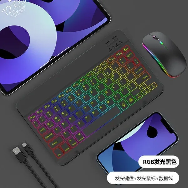 10-Inch RGB Backlit Bluetooth Keyboard + Mouse — Black Set