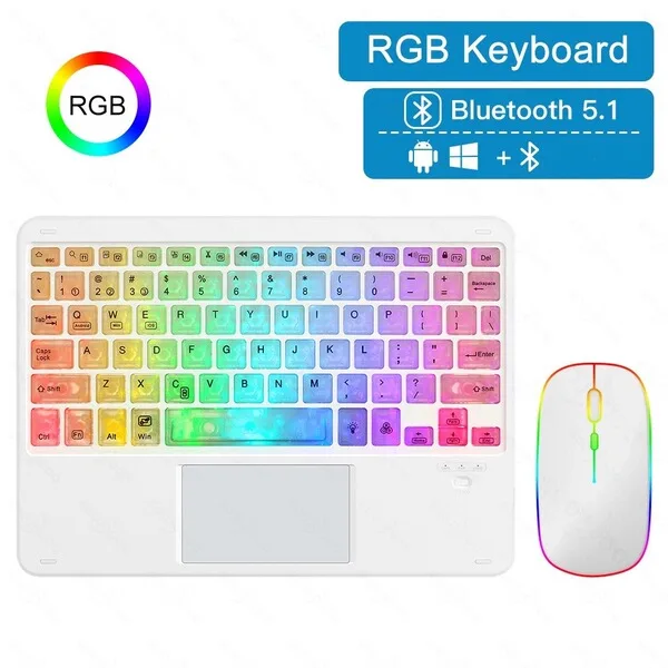 Z15 Transparent Button RGB (White) Backlit Bluetooth Keyboard + Mouse — White Set