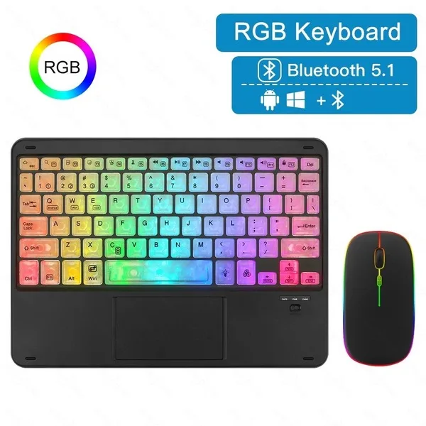 Z15 Transparent Button RGB (Black) Backlit Bluetooth Keyboard + Mouse — Black Set