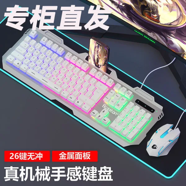 R710 Alloy Panel Rainbow White Light Keyboard + Mouse Set (Gaming keyboard)