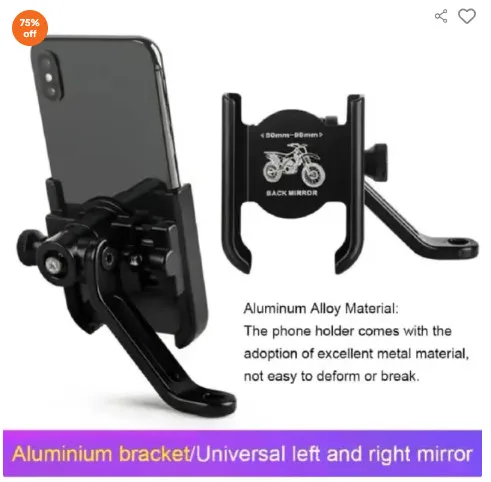 360° Universal Bike Mirror Mobile Holder – Aluminum Material, Black Color