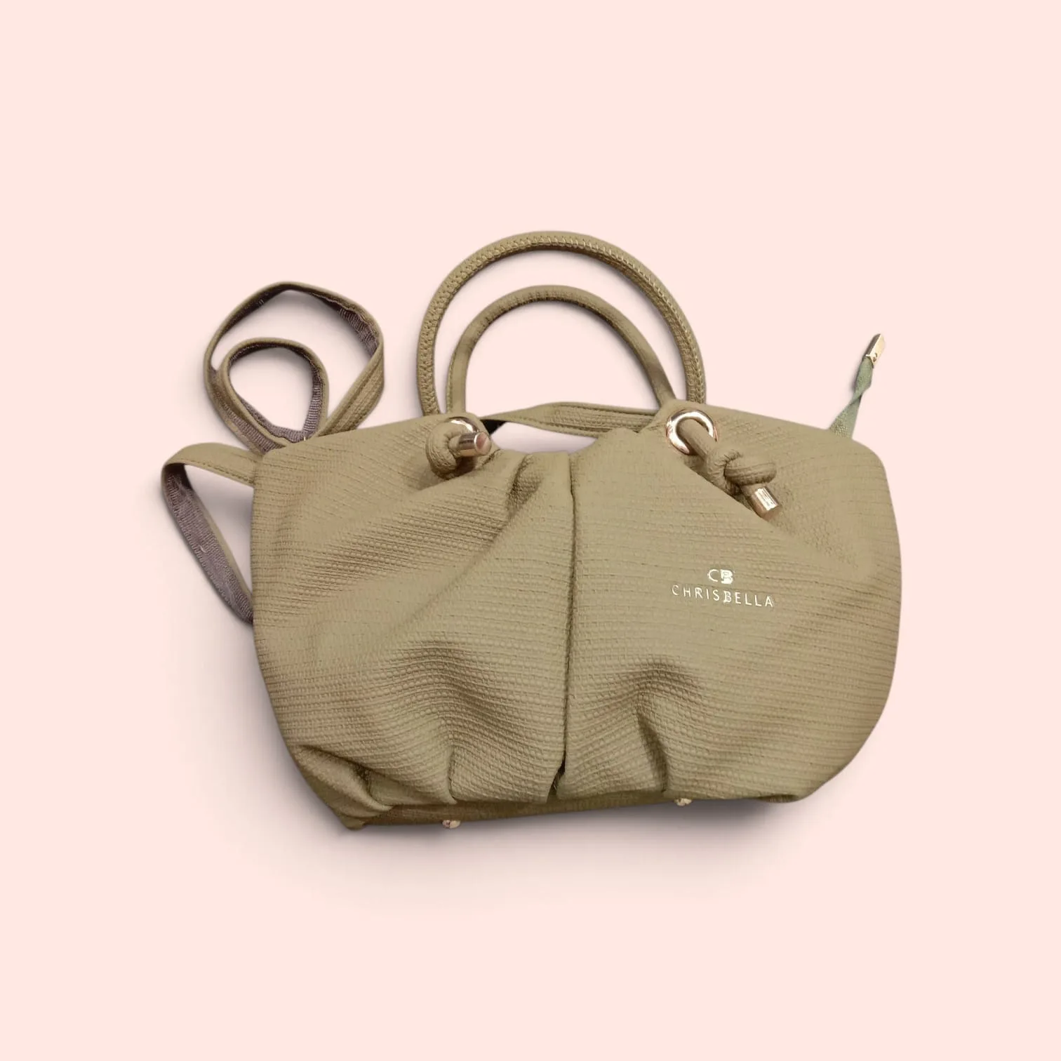 CHRISBELLA Knot-Tie Textured Weave Bucket Bag with Top Handle & Crossbody Strap – Olive Green