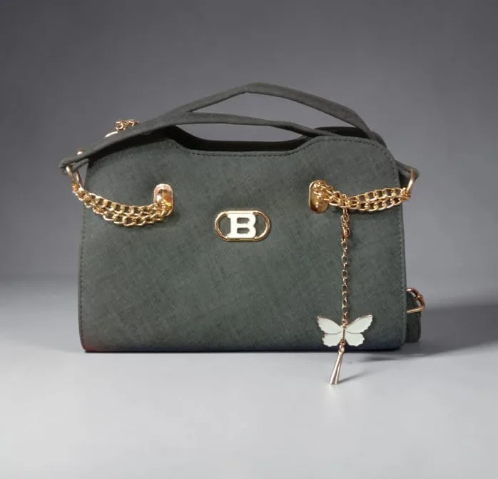 "B" Logo Butterfly Charm Structured Shoulder Bag – Dark Olive Green