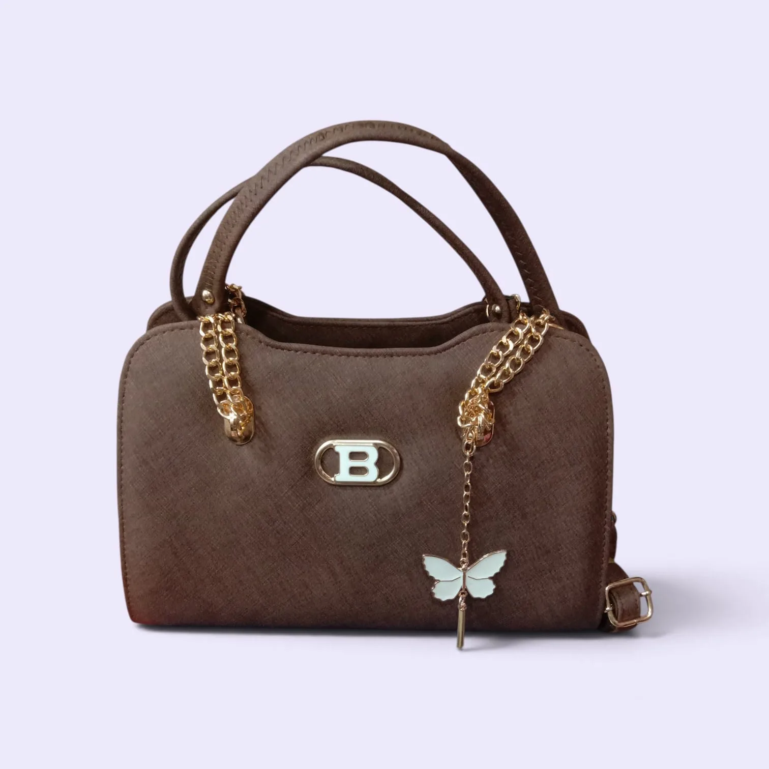 "B" Logo Butterfly Charm Structured Shoulder Bag – Chocolate Brown