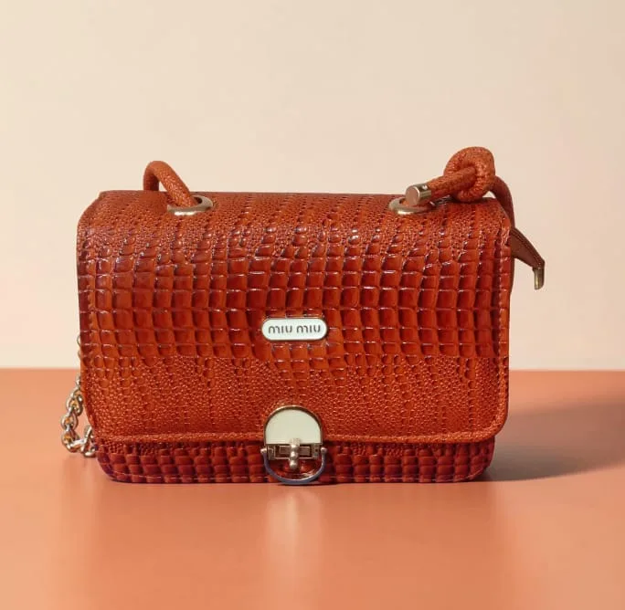 Ladies Croc-Embossed Flap Crossbody Bag – Classic Turn-Lock Box Style | Cognac Rust Brown
