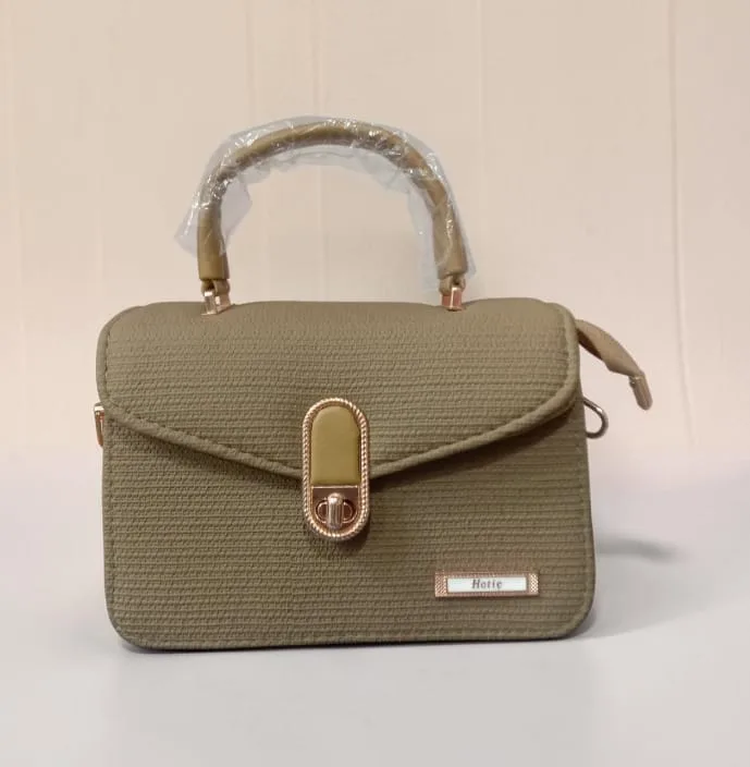 Ladies Textured Box Flap Satchel Handbag – Oval Twist-Lock Tab | Olive Sage Green with Rose-Gold Hardware